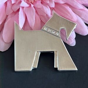 Vintage 1970s Metal Terrier Dog with Iridescent Collar ~ Scottie Dogs Pin Brooch